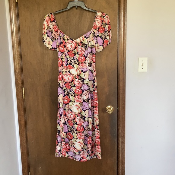 floral print puff sleeve tie back smock detail dress boho L jr - Picture 5 of 17